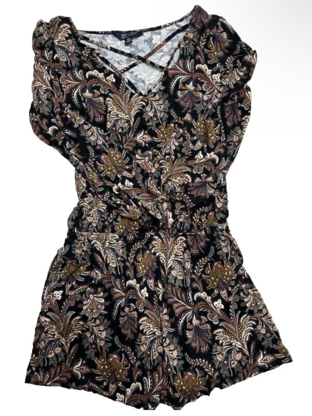 Women's American Eagle Soft And Sexy Black And Brown Long Sleeve Romper Size XS